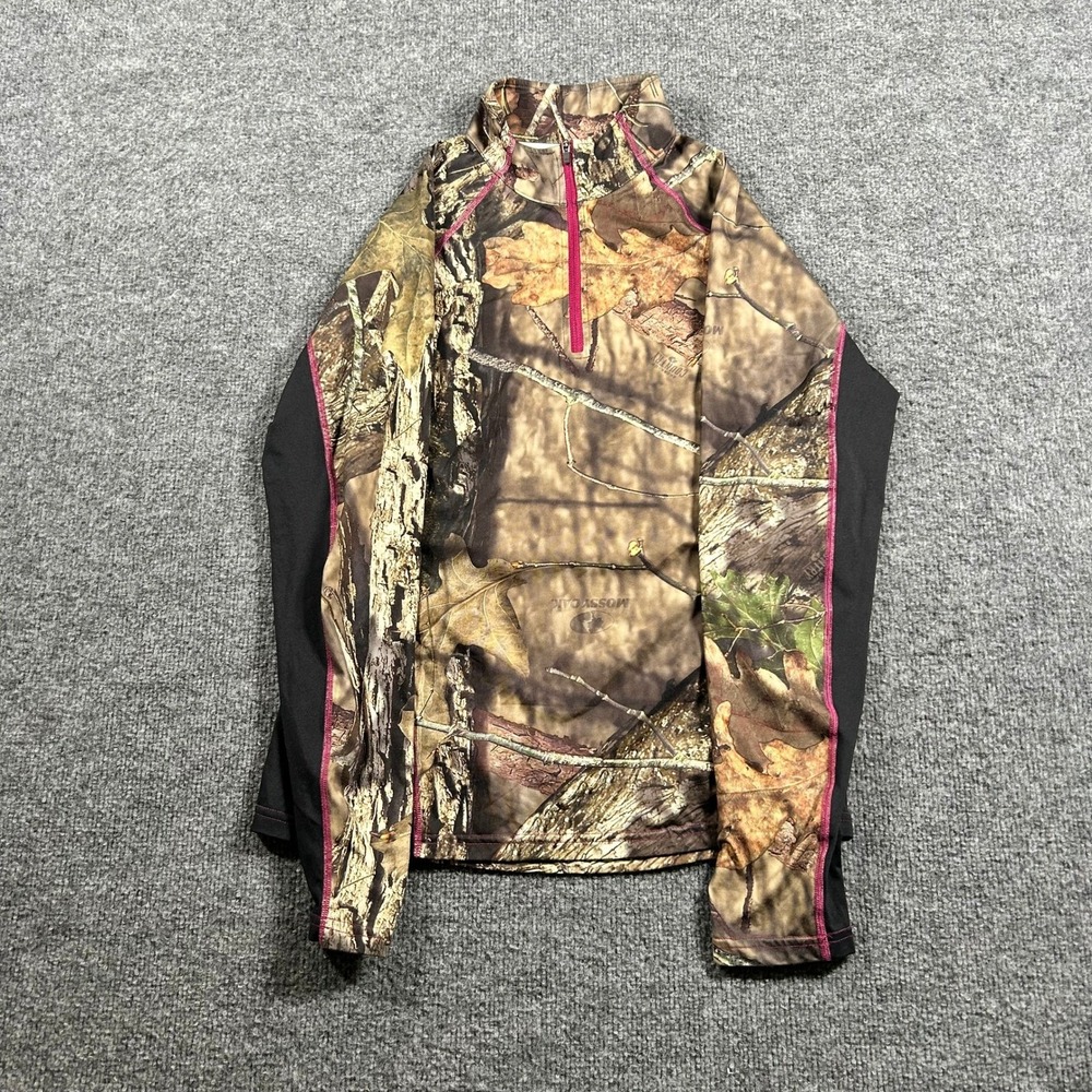Gander Mountain Pullover Womens Size M Camo Mossy Oak 1/4 Zip Athletic Stretch